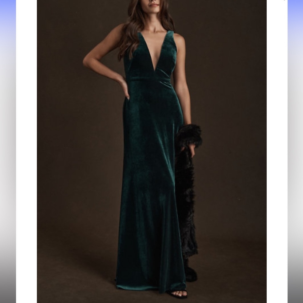 Jenny Yoo Logan Dress- BHLDN - Emerald Green Velvet